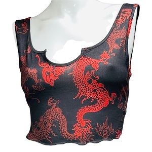 🤑 5/$25 SHEIN Sleeveless Black and Red Dragon Print Crop Top